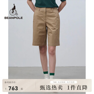 beanpole濱波  春夏新款女士斜紋白色4分簡約短褲 土黃色 S 160/66A