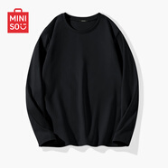名創(chuàng  )優(yōu)品（MINISO）白色t恤男生春秋季純色簡(jiǎn)約百搭圓領(lǐng)體恤衫青少年純棉親膚打底衫 黑色(空白) M /170(推薦100-120斤)