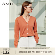 AMII極簡洋氣V領(lǐng)針織開衫春秋新款全棉長袖上衣女短裝毛衣針織外套 煙粉橘 165/88A/L