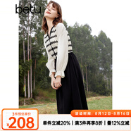 百圖betu女裝春季新款連衣裙法式條紋拼接長(cháng)袖連衣裙女2401T66 黑色 L