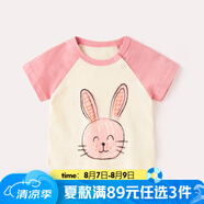 嘟嘟家寶寶短袖T恤兒童可愛夏季童裝女童夏裝圓領(lǐng)上衣男童環(huán)保印花半vip 粉袖兔子 110 cm
