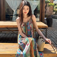 森馬海邊度假吊帶連衣裙子女2025年夏季新款法式復(fù)古碎花氣質(zhì)沙灘長(zhǎng)裙 花色波西米亞民族 S 40/45kg