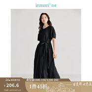 茵曼（INMAN）法式圓弧領(lǐng)萊賽爾醋酸醋纖女裝連衣裙2025夏季新品燈籠袖A字裙子 黑色 M