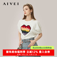 AIVEI商場同款|欣賀艾薇24夏新彩虹愛心燙鉆圓領短袖T恤C720107C 白色 M