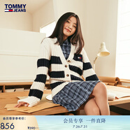 TOMMY JEANS【針織開衫】春秋季女絞花圓領(lǐng)內(nèi)搭針織衫/混紡條紋慵懶寬松外套 【條紋開衫】-藍(lán)白紅拼色YBH S （推薦：100-115斤）