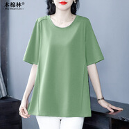 木棉林（mumianlin）精棉短袖T恤胖妹妹mm寬松大碼女裝2025年夏裝新款遮肚子顯瘦上衣 果綠色 4XL 推薦180-200斤