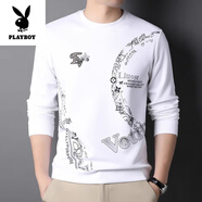 花花公子（PLAYBOY）高端純棉長(cháng)袖t恤男士2025新款春秋季男裝打底衫圓領(lǐng)品牌全棉衛衣 20715白色【春秋款不加絨】 M 165 【建議體重90-115斤】