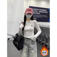 T 天啟世紀春秋白色純棉長袖t恤女裝2025年春季加絨內搭高級感打底衫上衣 白色-D63杯子小熊【加絨款】 S 80-95斤