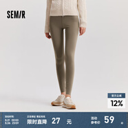 森馬（Semir）休閑褲女修身磨毛輕暖小腳褲2024秋冬新款顯腿長九分鯊魚褲瑜伽褲 深卡其50790 170/74A/XL