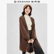 佐丹奴針織外套女加厚無扣針織開衫寬松V領(lǐng)長款遮臀毛衣13353780