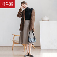 柯蘭娜高領(lǐng)春秋針織衫女長袖修身加厚百搭打底衫上衣黑白色內(nèi)搭毛衣 黑色 均碼