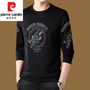 皮爾卡丹（pierre cardin）長(cháng)袖t恤男士春秋新款圓領(lǐng)印花中青年寬松休閑衛衣打底衫體恤上衣 不加絨黑色1886 L 170碼=【115-135斤】
