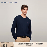 TOMMY HILFIGER【純色V領(lǐng)】秋冬季男裝純棉商務(wù)休閑簡(jiǎn)約內(nèi)搭打底衫針織衫毛衣 【小V領(lǐng)繡標(biāo)毛衣】-深藍(lán)色475 2XL （推薦：180-200斤）
