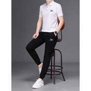 EMPORIO ARMANI EA7阿瑪尼夏季薄款休閑運(yùn)動(dòng)套裝男短袖t恤冰·絲中青年兩件套 白色 M 90-110斤