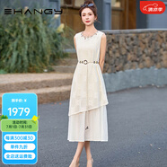 Ehangy輕奢品牌連衣裙女2025夏季新款波西米亞度假風(fēng)無(wú)袖背心裙子 米色 （配腰帶） M