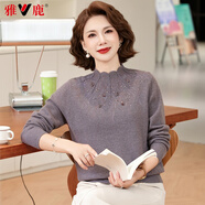 雅鹿【100%綿羊毛】媽媽裝秋冬季氣質(zhì)羊毛衫新款中老年女春裝針織毛衣