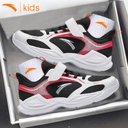 安踏（ANTA）兒童官方旗艦店運動(dòng)鞋男童冬季網(wǎng)面魔術(shù)貼跑步鞋耐磨減震跑鞋防滑 黑/安踏白/經(jīng)典紅A12515511-1 36