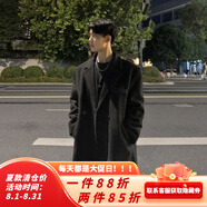 雪萊瓊斯（Shelley Jones） 中長款毛呢大衣男秋冬加厚韓版潮牌外套高級感痞帥過膝呢子風衣 黑色 L [建議110-130斤]