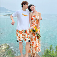 NUKM沙灘情侶裝夏裝海邊T恤男套裝蜜月旅游連衣裙不一樣的你衣我裙潮 6633款 S 女