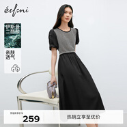 伊芙麗（eifini）伊芙麗圓領(lǐng)條紋針?biāo)罂椘唇哟姿徇B衣裙2023秋裝新款通勤簡約長裙女 黑色預(yù)售 S 155/80A