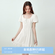 樂町韓系清純棉布裙立體塔克線顯瘦小白裙小飛袖短裙 白色（現(xiàn)貨） XS