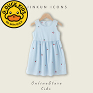 G.DUCKKIDS童裝女童連衣裙2024新款小女孩公主裙女寶寶兒童彩虹裙子夏季衣服 藍條紋 90 82-90CM2-3歲