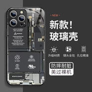 創(chuàng)意機(jī)械電路板適用蘋果16promax手機(jī)殼蘋果15Pro/14玻璃殼 黑色金屬漆玻璃殼-機(jī)械電路板 適用【蘋果6s】