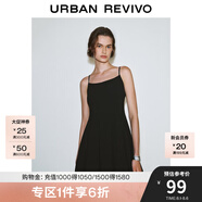UR2025夏季新款女裝都市氣質(zhì)修身短款百褶吊帶連衣裙UWM750074 正黑 M