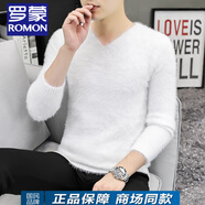 羅蒙（ROMON）水貂絨V領(lǐng)加絨加厚毛衣男2025新款休閑百搭秋冬季保暖打底針織衫 9611白色 M 165