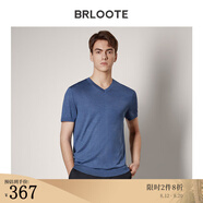 巴魯特（Brloote）輕奢男裝桑蠶絲T恤男短袖V領(lǐng)時(shí)尚休閑體恤衫 藍色 190/108A