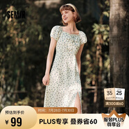 森馬（Semir）連衣裙女開叉泡泡袖中長裙夏方領(lǐng)雪紡碎花裙浪漫109324114014