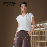 云思木想Ysimo-X摩登國風(fēng)2025夏季新款混紡休閑V領(lǐng)釘珠T(mén)恤女13022 白色 L