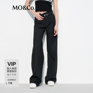 MO&Co.中高腰寬松長直筒闊腿休閑褲(附腰帶)褲子女moc
