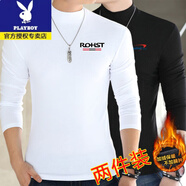 花花公子（PLAYBOY）男士半高領印花長袖T恤秋冬季新款修身打底上衣潮流體恤韓版百搭 兩件裝ROH白+CAP黑收藏加購優(yōu)先 XL 120-135斤