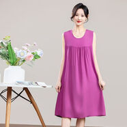 沛阮棉綢睡衣女夏季無(wú)袖睡裙女綿綢連衣裙中老年加大碼寬松裙子可外穿 紫色 4XL 建議140-160斤加肥大碼