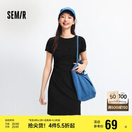 森馬（Semir）連衣裙女圓領(lǐng)收腰彈力針織裙2025夏刺繡休閑短裙辣妹109325114001