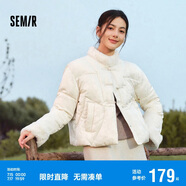 森馬（Semir）棉服女設計感提花緞面國風2024冬毛領盤扣寬松外套新109724112005