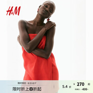 H&M女裝連衣裙2025年夏季新款亞麻抹胸休閑舒適時尚連身裙1294762 亮紅色 M