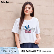 MsShe【涼感索羅娜棉原創(chuàng)印花正肩短袖T恤】大碼女裝2025夏季胖mm 純白色現(xiàn)貨 3XL