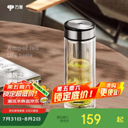 萬象（WANXIANG）雙層玻璃杯V49RL商務(wù)辦公杯禮盒裝鈦黑亮便攜車載水杯居家泡茶杯