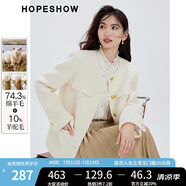 紅袖羊毛暖色毛呢外套冬季2024新款女裝H型正肩圓領(lǐng)氣質(zhì)保暖短外套 米白004 S