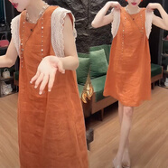 熒蒂（YINGDI）無袖連衣裙女2025夏季氣質純色蕾絲拼接設計感裙子慵懶風寬松顯瘦 橘色 L