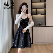綠夕（REAXUR）2025夏季法式赫本風(fēng)黑色吊帶連衣裙女高級感小個子收腰氣質(zhì)短裙 白色 S