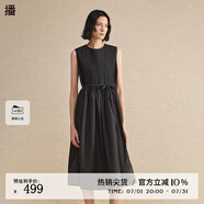 播無袖連衣裙女2024春季新款氣質(zhì)通勤收腰褶皺圓領長裙DDR2LD5622 K40玄黑 玄黑 L