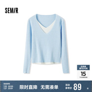 森馬毛衣女拼色假兩件毛衫修身春秋圓領套頭衫顯瘦109524107002