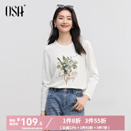 歐莎（OSA）白色印花長(cháng)袖t恤女薄款2025年秋新款洋氣顯瘦上衣內搭體恤百搭 白色 XL