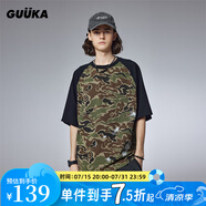 古由卡（GUUKA）美式潮牌短袖t恤男士五分半袖夏季新款夏裝拼接上衣寬松休閑迷彩 軍綠色 XL