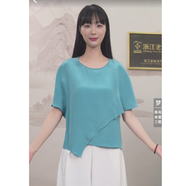 VOA30姆米重磅桑蠶絲圓領(lǐng)蝙蝠短袖寬松簡(jiǎn)約正紅真絲T恤 BE1510 碧霄晴藍(lán)（A01） 2XL