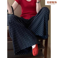 舊感夏日新款多巴胺甜美炸街套裝女紅色減齡短袖上衣搭配修身顯瘦褲子 波點(diǎn)闊腿褲 【高品質(zhì)-送運(yùn)費(fèi)險(xiǎn)】 2XL 【建議140-160斤】