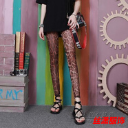 絲瀟網(wǎng)紗打底褲女外穿薄款遮陽(yáng)褲夏大彈力緊身顯瘦彩色印花九分褲 咖啡色 豹紋-面料偏硬 均碼